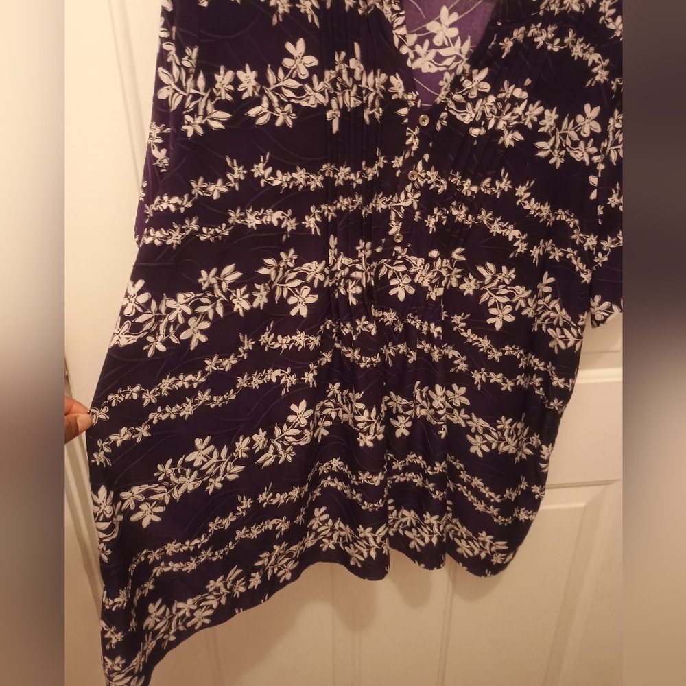 Croft & Barrow Shirt Womens 2X Plus White Purple Top Blouse Floral Casual Ladies - Picture 7 of 12